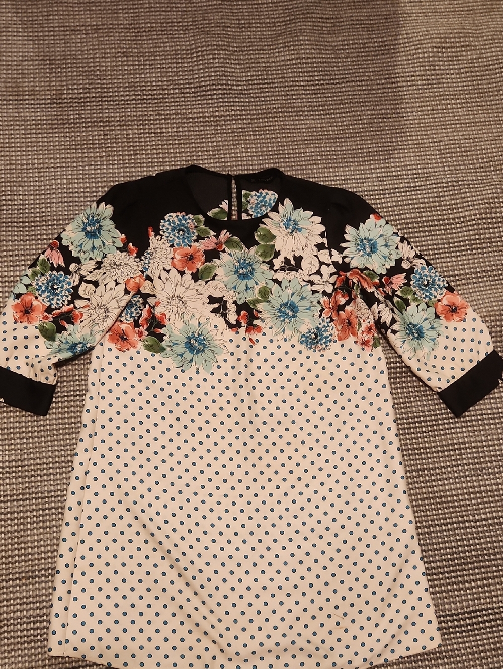 Zara Women Floral & Polka Dot Shift Dress - Black/White/Blue/Coral